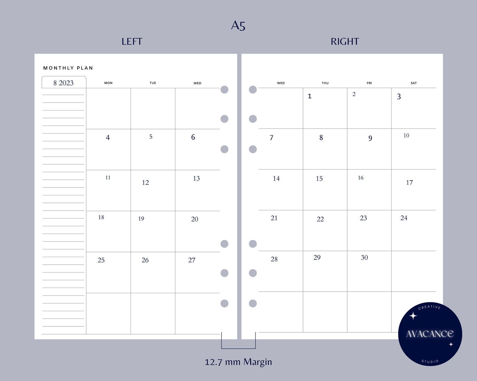 Monthly Planner | A5 Undated Printable Insert | Simple Schedule ...