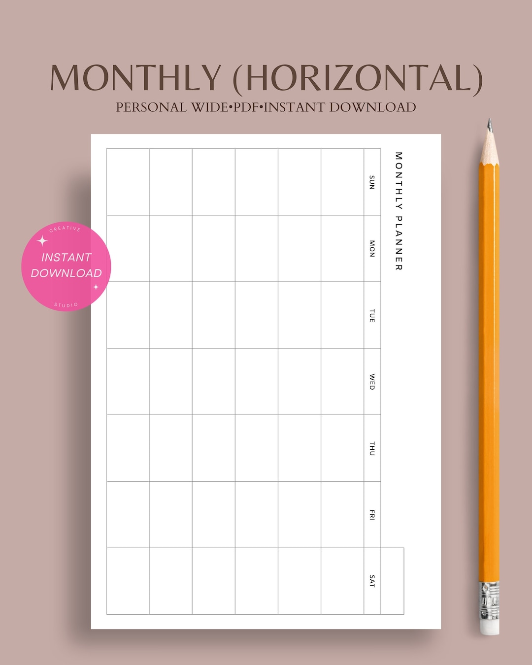 Monthly Planner Horizontal | Personal Wide Undated Printable Inserts ...