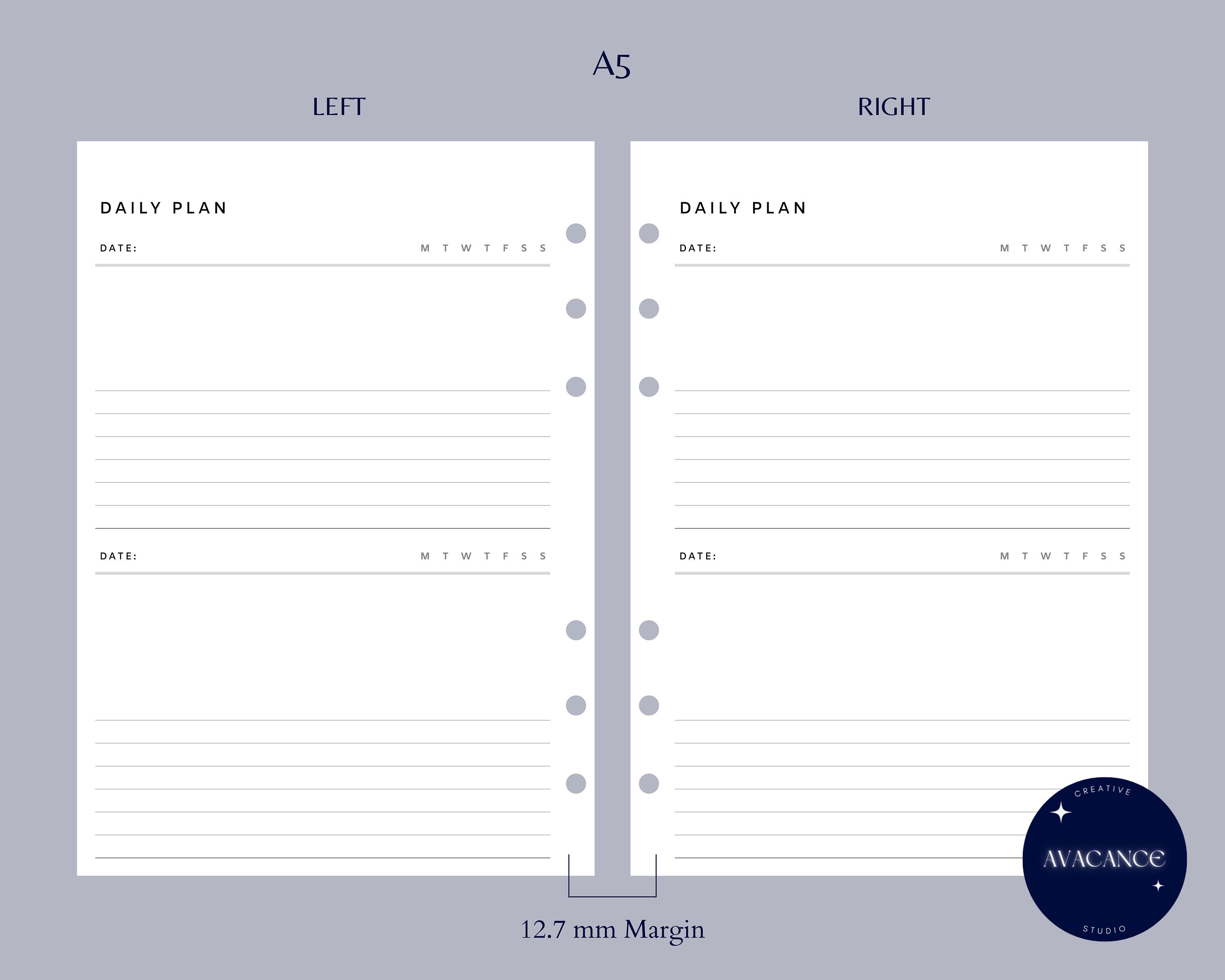 Daily Planner | A5 Printable Insert | 2days on 1page Layout Template ...
