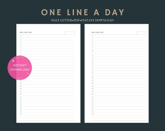 Eine Linie pro Tag | Half-Letter undatiert druckbare Einlage | Einfaches Planer-Arbeitsblatt | Tagesjournal Vorlage Seiten pdf | Digitaler Download
