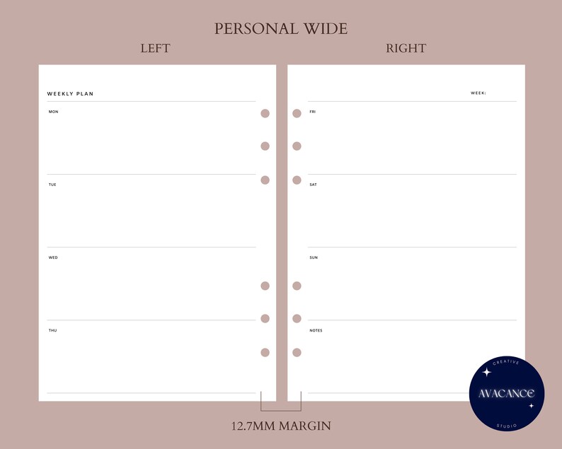 Weekly Planner | Personal Wide Undated Printable Insert | Simple ...
