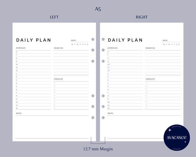 Daily Planner | A5 Undated Printable Insert | Minimal Layout Template ...