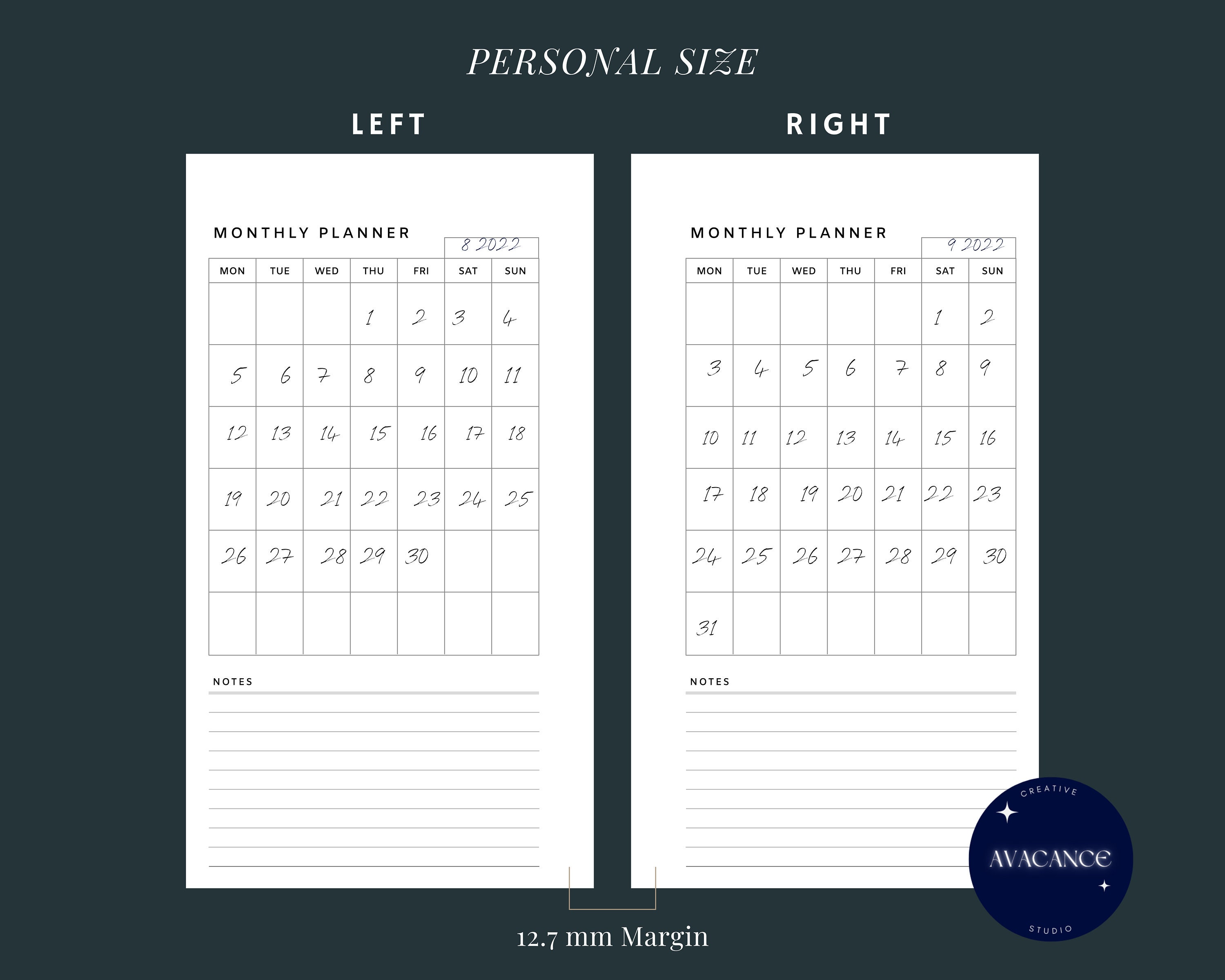 Monthly Planner | Personal Size Printable Inserts Pdf | Simple MO1P ...