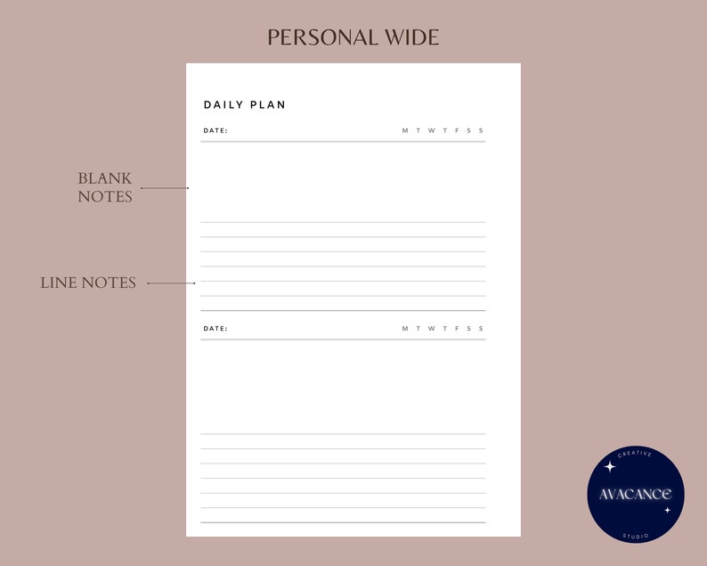 Daily Planner | Personal Wide Printable Insert| 2 Days on One Page ...