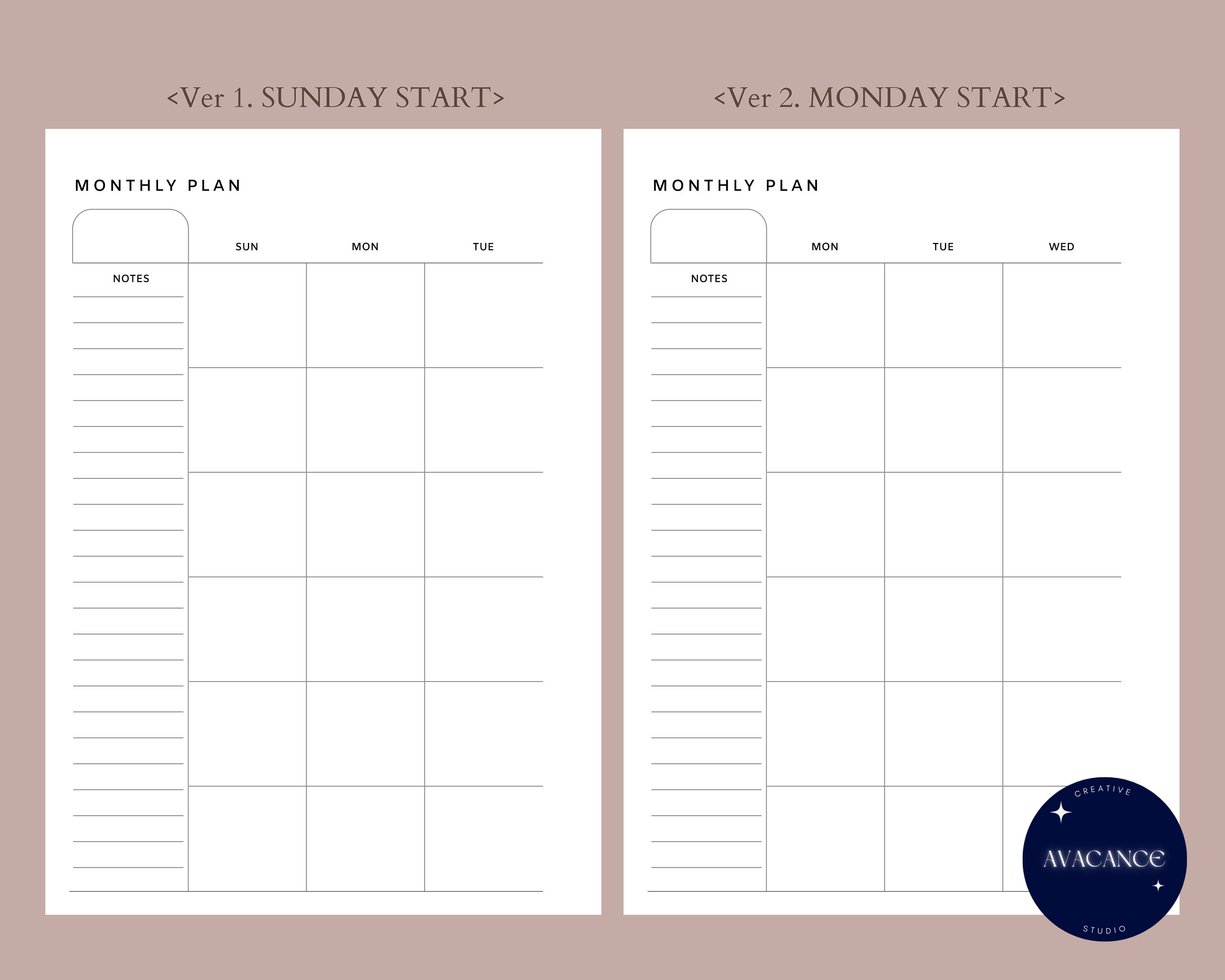 Monthly Planner | Personal Wide Undated Printable Inserts Pdf | MO2P ...