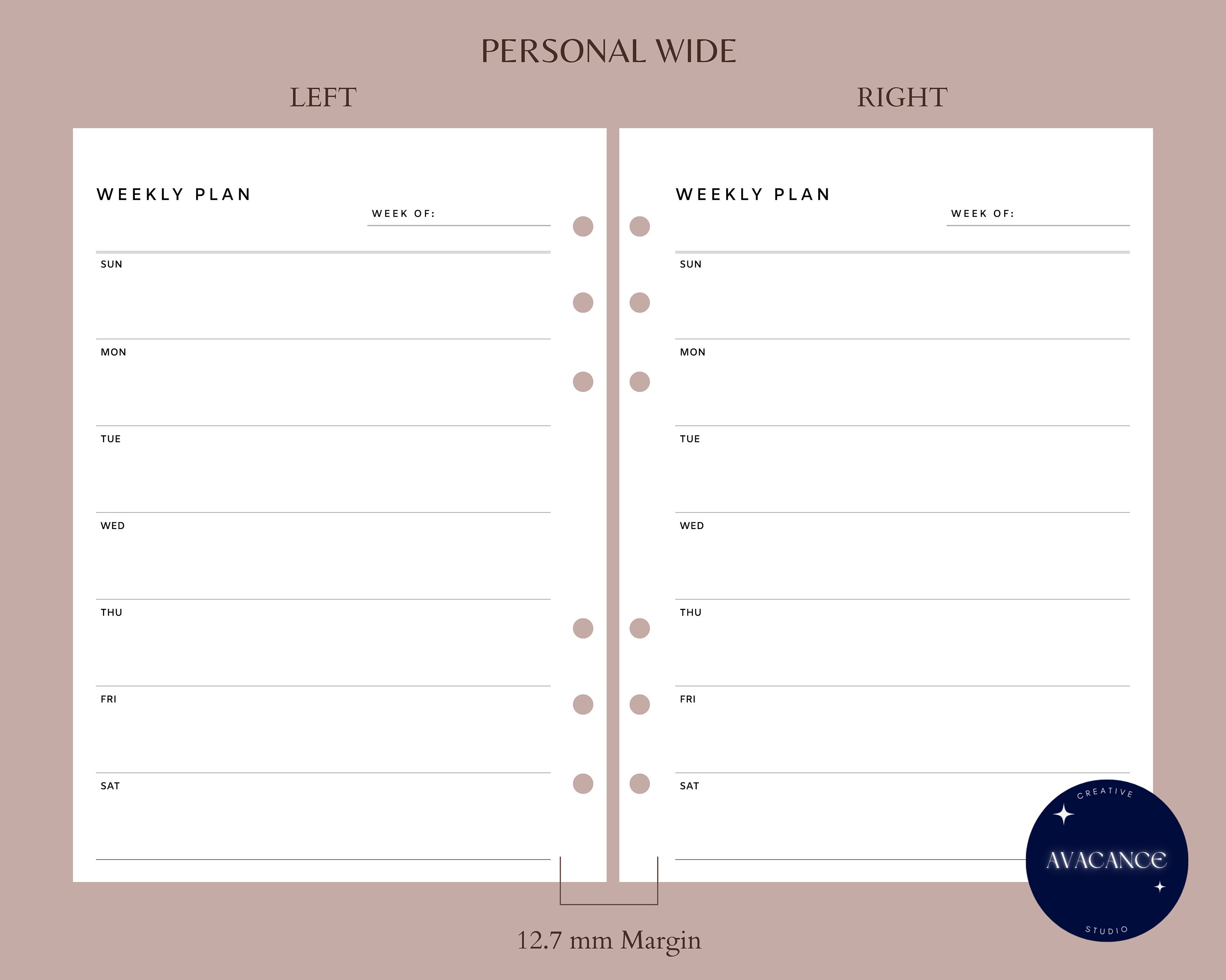 Weekly Planner | Personal Wide Undated Insert | WO1P Layout Template ...