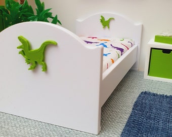 Dolls House Dinosaur Junior Bed White, 1:12th Scale Children's furniture, Miniature Bed