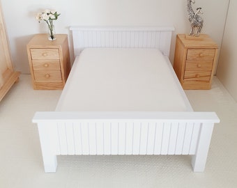 Dolls House Double Bed, Choice of Colours, 1:12th Scale, Miniature Bed with White Mattress (BRDB)