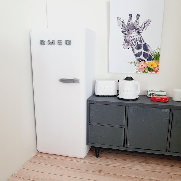 Puppenhaus Moderne Küche SMEG-Kühlschrank, Farbauswahl, Maßstab 1:12, Miniatur-Kühlschrank (K-FR-8)