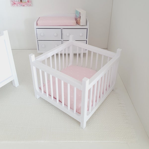 Dolls House Playpen with a Pink, Blue or White base  1:12th Scale, Miniature Playpen (PLAY)