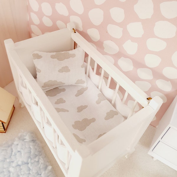 SALE!!! Dolls House Crib or Cot Bedding, Cute little clouds, 12th scale, miniature bedding (CO4)