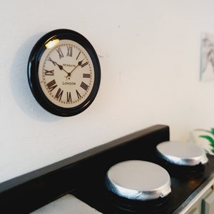 Dolls House Modern Clock, Newgate Clock, Miniature Clock, Black 12th Scale Clock