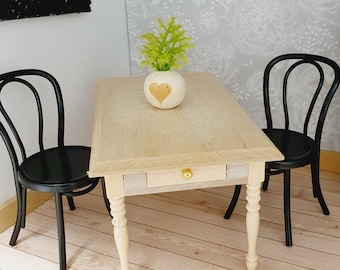 Dollhouse Wooden Table with Drawers, 12th Scale