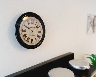 Dolls House Modern Clock, Newgate Clock, Miniature Clock, Black 12th Scale Clock