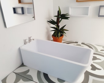 Dolls House Modern Bath with chrome taps, Choice of colours 1:12th Scale, Miniature dollhouse bathtub (BATH2)