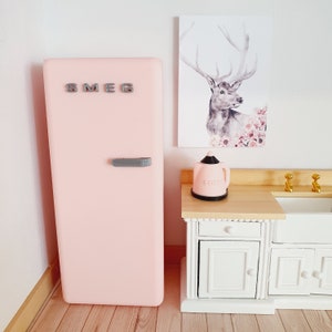 Dolls House Modern Kitchen Pink SMEG Fridge, 1:12th Scale, Miniature fridge (K-FR-8)