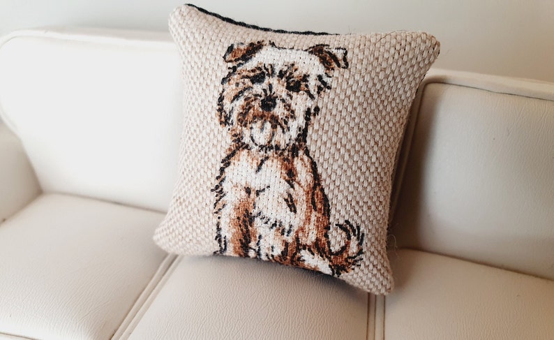 Dolls house 1x Dog cushion, Choice of Dog, 12th scale cushions, miniature cushion image 1