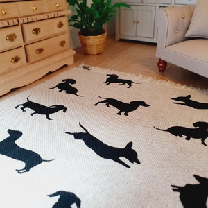 Dolls House Sausage Dog Linen Look Rug | 1:12th Scale | Miniature Rug