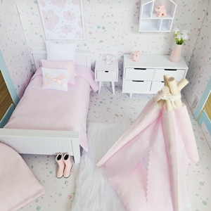 Dolls House in a Travel Suitcase, Pretty pink Polka dot design, 12th Scale, Miniature case