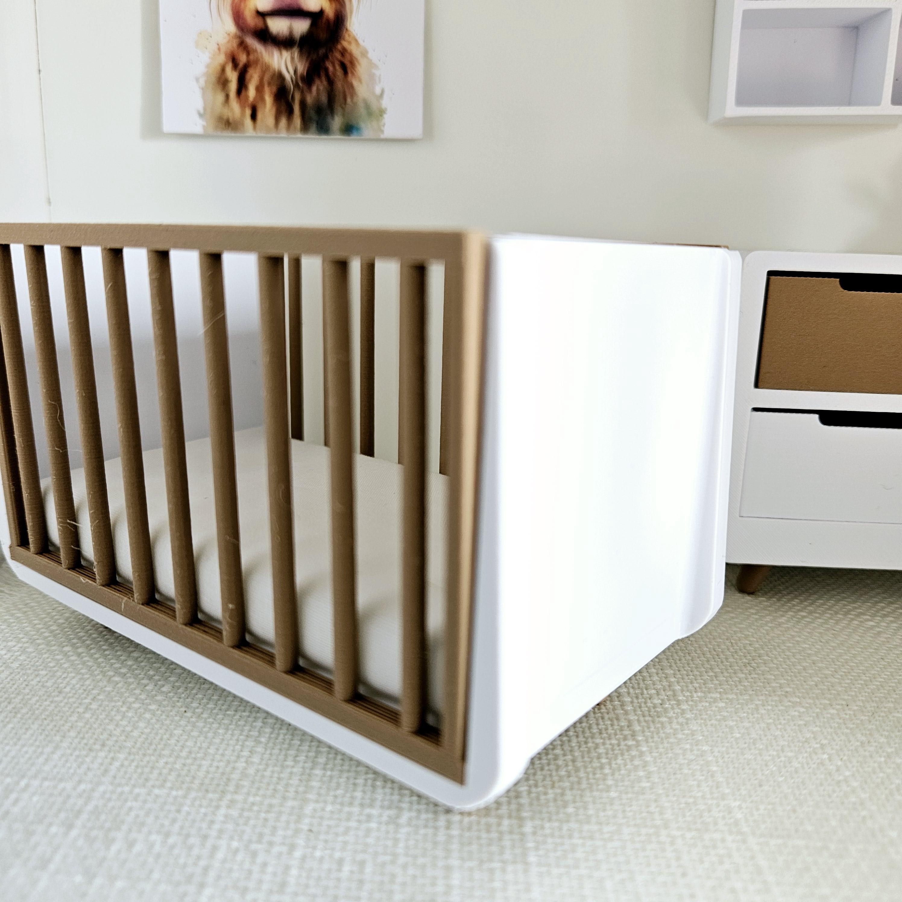 Dolls House Modern Coloured Cot With Wooden Effect Sides, Includes