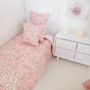 Puppenhaus Einzelbettwäsche Set - Hübscher Rosa Liberty Capel Stoff, Maßstab 1:12 Miniatur Bett Set