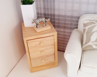 Dolls House Modern Wooden Bedside or Lounge Drawers with 3x Opening Drawers, 1:12th Scale, Miniature (BRWBS)