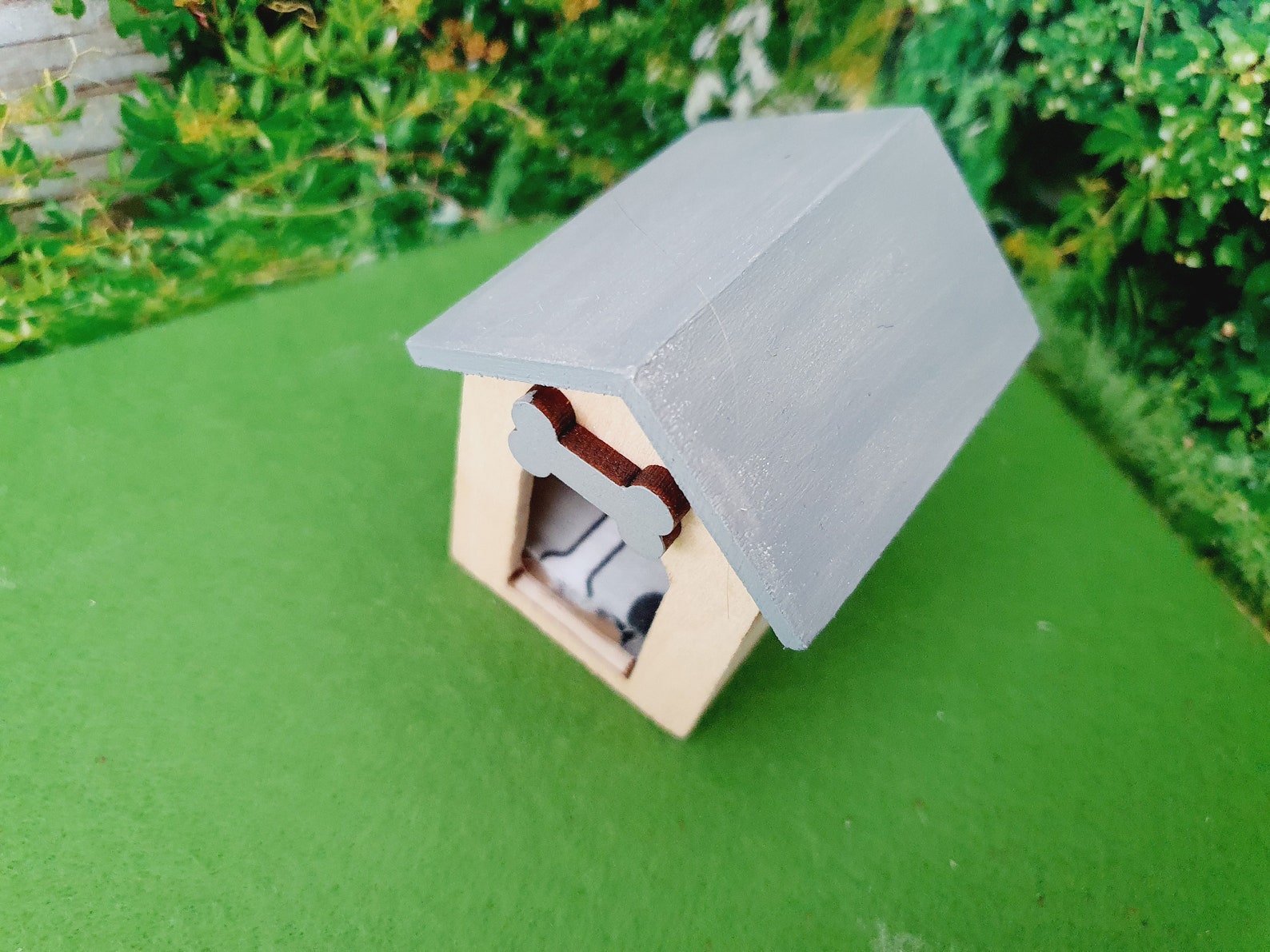 Dolls House Wooden Dog Kennel With Paw Bedding and a Bone on Etsy