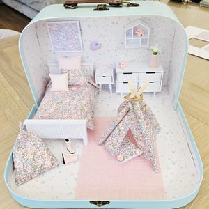 Dolls House in a Travel Suitcase, Pretty Liberty Michelle design, 12th Scale, Miniature case