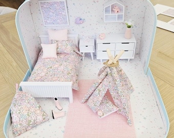 Dolls House in a Travel Suitcase, Pretty Liberty Michelle design, 12th Scale, Miniature case
