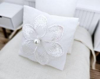 Dolls House White Flower Cushion , 12th scale cushions, miniature cushion
