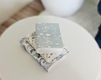 Dolls House Set of 3 Closed Blue floral Books, 12th scale books, miniature