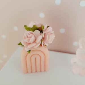 Dolls House Lovely Coloured Rainbow Plant Pot with Coloured roses  1:12th Scale, Miniature Pot