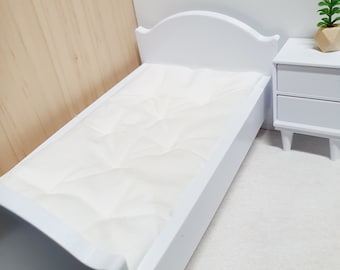 Dolls House Single Bed, 1:12 Scale Miniature Bed, Modern Dollhouse Furniture