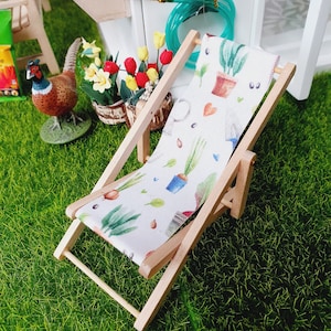 Dolls House Wooden Folding Deck Chair, Miniature, 12th Scale, Choice of Designs
