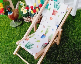 Dolls House Wooden Folding Deck Chair, Miniature, 12th Scale, Choice of Designs