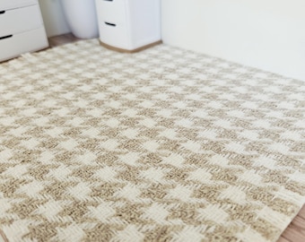 Dolls House Large Light Beige Houndstooth Rug  1:12th Scale, Miniature Rug (RUG-EX)