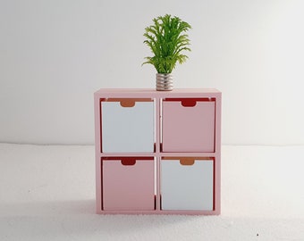 Dolls House 4x Cube Storage Unit with Boxes, Miniature Furniture 1:12 Scale