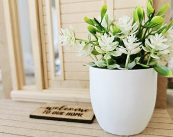 Modern Dolls House Plant Pot with White Flowers | Oversized Planter (1:12 Scale)