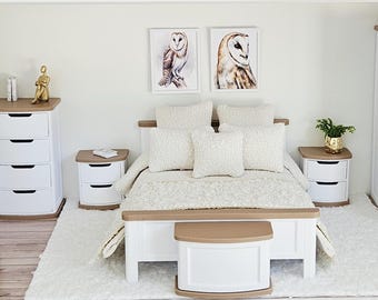 Miniature Dollhouse Curved Bedroom Set: 12th Scale Modern Furniture