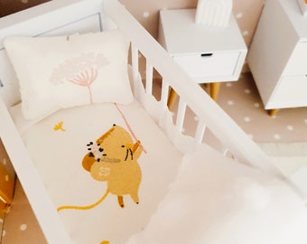 Dolls House Little Mouse Cot Bedding, 12th scale miniature bedding
