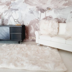 Dolls House Soft Cream Fur Rug | 1:12th Scale Miniature Rug