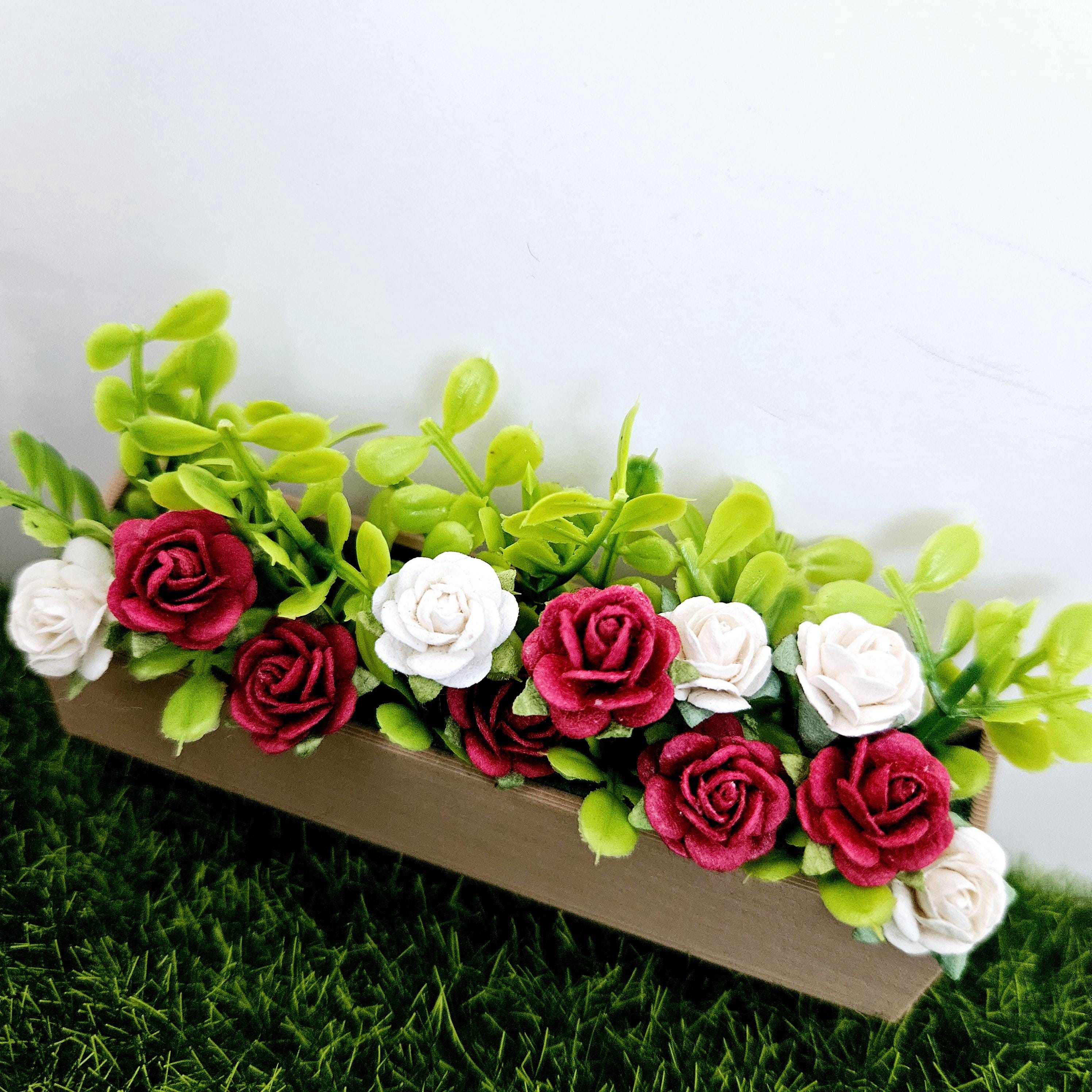 Arrangement De Fleurs Roses Pour Maison De Poupée 1:12 - Miniature Fenêtre/boîte - Neuf
