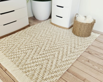 Dolls House Beige Herringbone Rug | 1:12th Scale | Miniature Rug