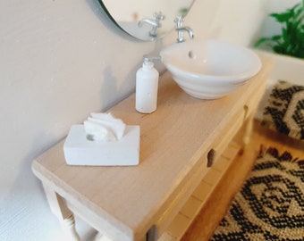 Dolls House Modern Bathroom Set Soap Pump & Tissue Box, 1:12th Scale, Miniature, Choice of Colours
