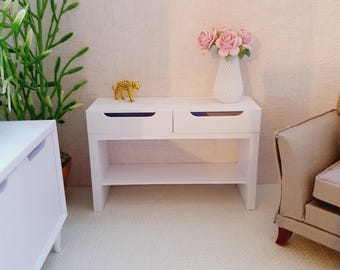 Melody Jane Puppenhaus-Konsole Modern Weiß – 1:12 Möbel Für Dein Miniatur-Zuhause