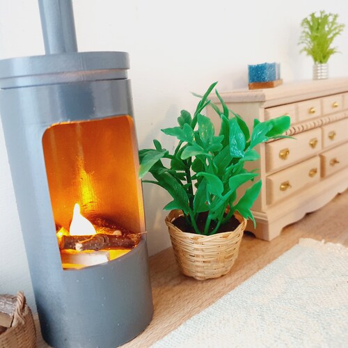 Dolls House Modern Square Log Fire Place With Light up Flame Etsy UK