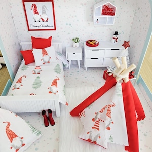 Dolls House Christmas Gonk/ Gnomes Travel Suitcase, Christmas Bedroom Design, 12th Scale, Miniature case