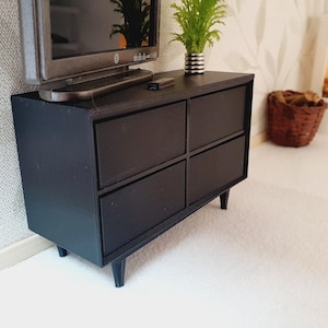 Dolls House Modern Sideboard with 4 opening drawers, Choice of Colours 1:12th Scale, Miniature chest of drawers (UN-5-D3-L1)