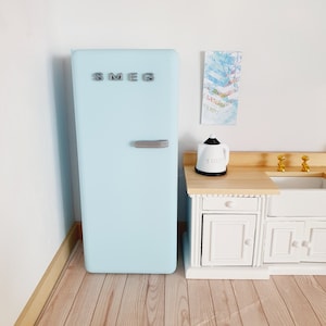 Dolls House Modern Kitchen Light Blue SMEG Fridge, 1:12th Scale, Miniature fridge (K-FR-8)