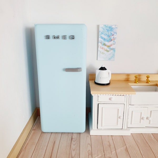 Dolls House Modern Kitchen Light Blue SMEG Fridge, 1:12th Scale, Miniature fridge (K-FR-8)